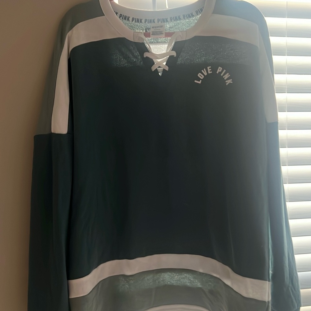 Pink by Victoria secert beautiful long sleeve with writing on the back size M